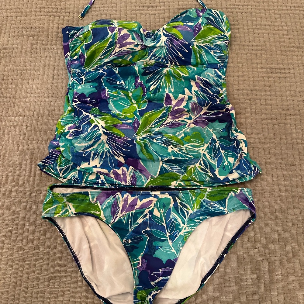 Ralph Lauren Blue and Green Floral Bikini Size 14